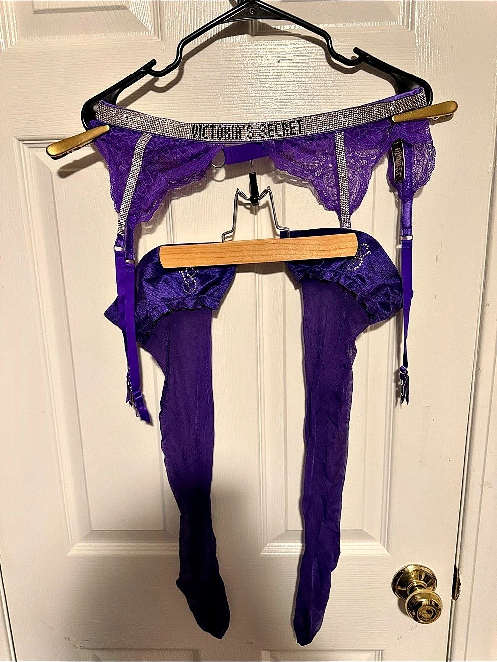 Victoria's Secret Very Sexy Shine Strap Lace Garter Belt Purple Medium